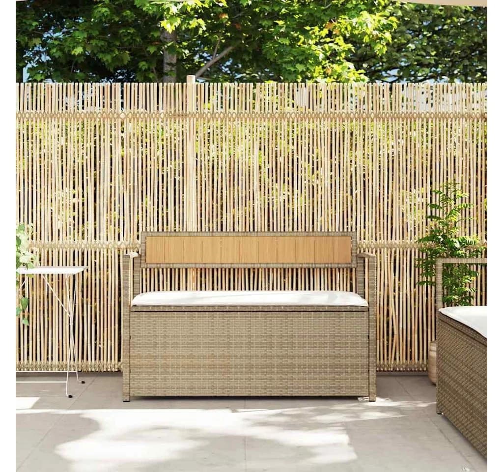 vidaXL Gartenbank mit Stauraum und Kissen Beige Poly Rattan - Bild 3