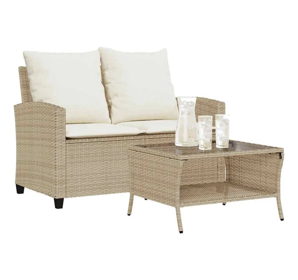 vidaXL Loungesofa 2-Sitzer Beige Poly Rattan