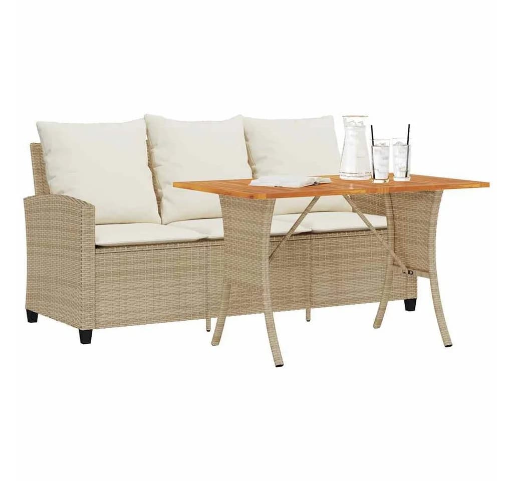 vidaXL Gartensofa 3-Sitzer mit Tisch & Kissen Beige Poly Rattan