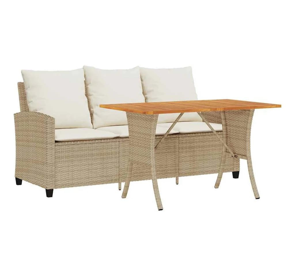 vidaXL Gartensofa 3-Sitzer mit Tisch & Kissen Beige Poly Rattan - Bild 2