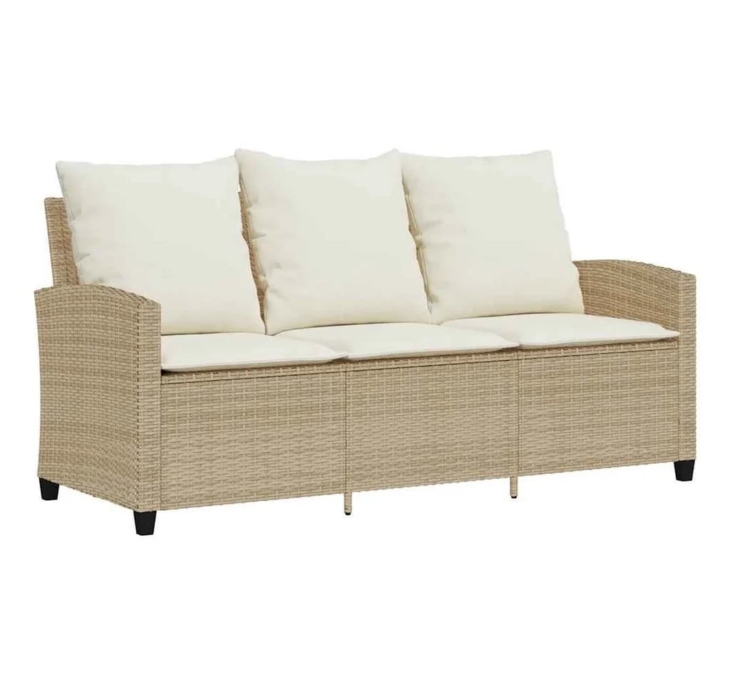 vidaXL Gartensofa 3-Sitzer mit Tisch & Kissen Beige Poly Rattan - Bild 5
