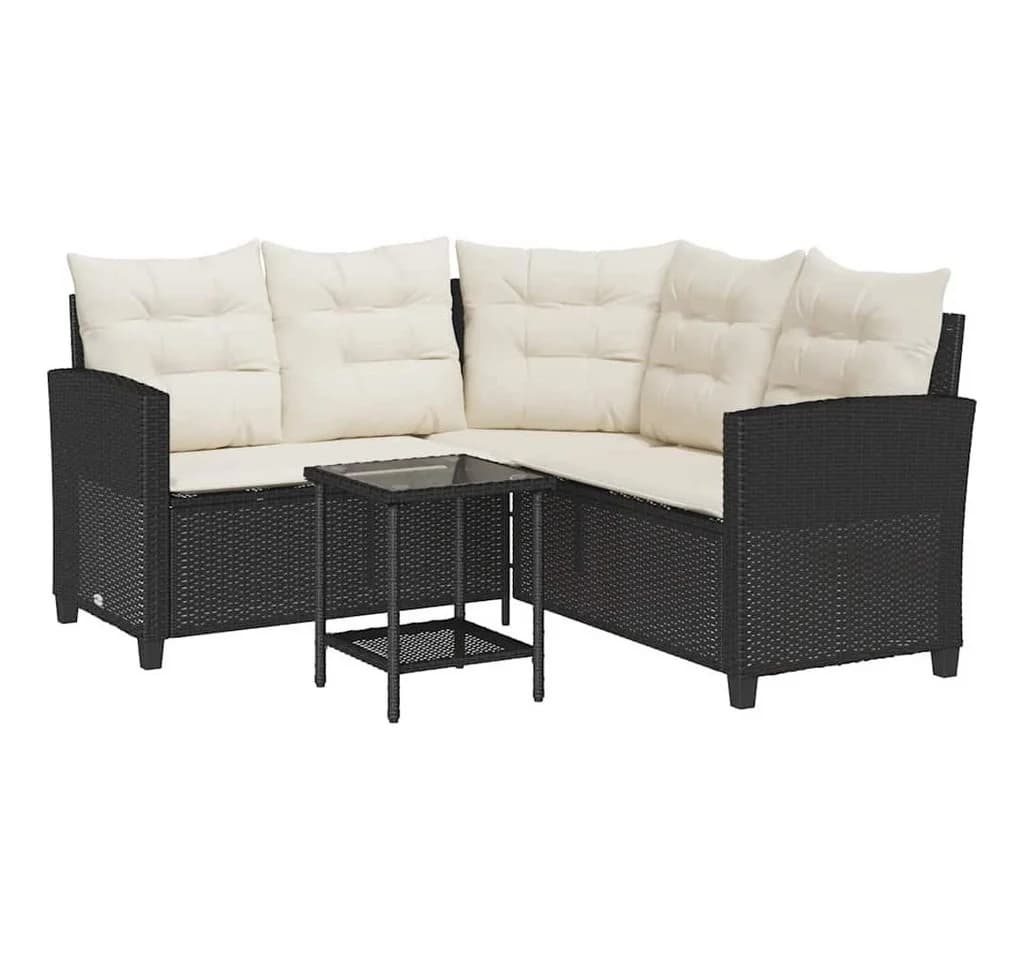 vidaXL Loungesofa L-Form Schwarz Poly Rattan mit Tisch und Kissen - Bild 2