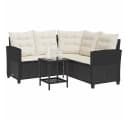 vidaXL Loungesofa L-Form Schwarz Poly Rattan mit Tisch und Kissen Bild 4