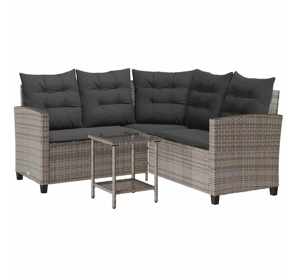 vidaXL Loungesofa L-Form Grau Poly Rattan mit Tisch und Kissen - Bild 2