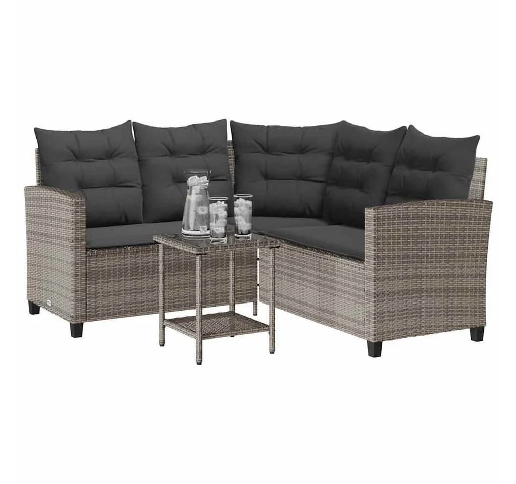 vidaXL Loungesofa L-Form Grau Poly Rattan mit Tisch und Kissen - Bild 4