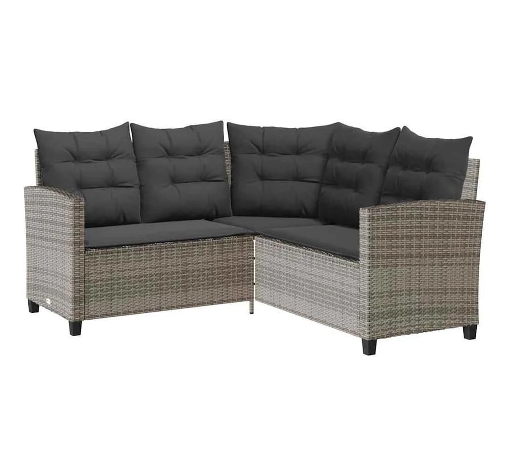 vidaXL Loungesofa L-Form Grau Poly Rattan mit Tisch und Kissen - Bild 5