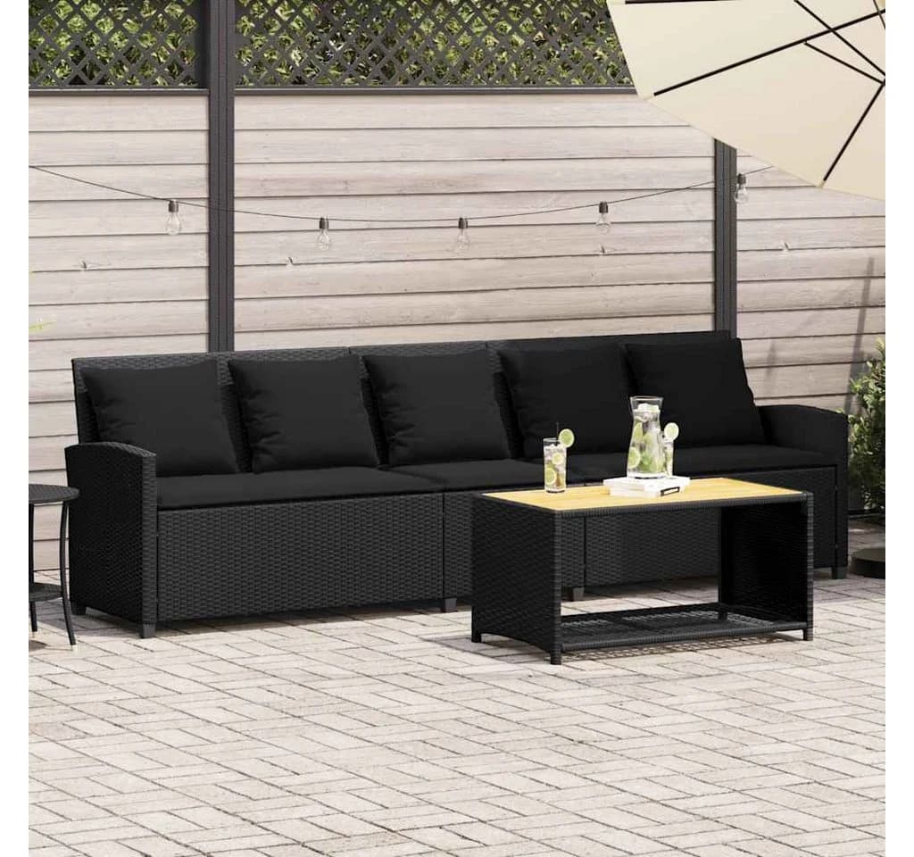 vidaXL Gartenlounge-Set 5-Sitzer Schwarz Poly Rattan mit Kissen