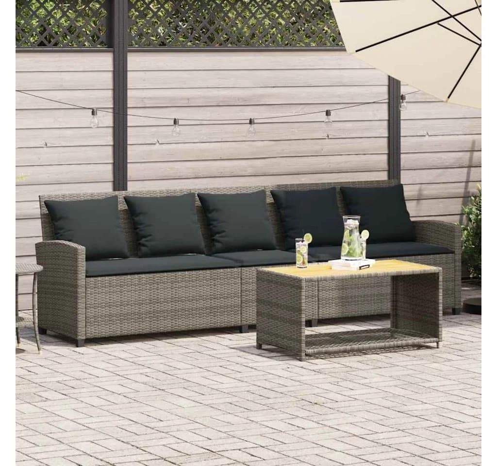 vidaXL Gartenlounge-Set 5-Sitzer Grau Poly Rattan mit Kissen