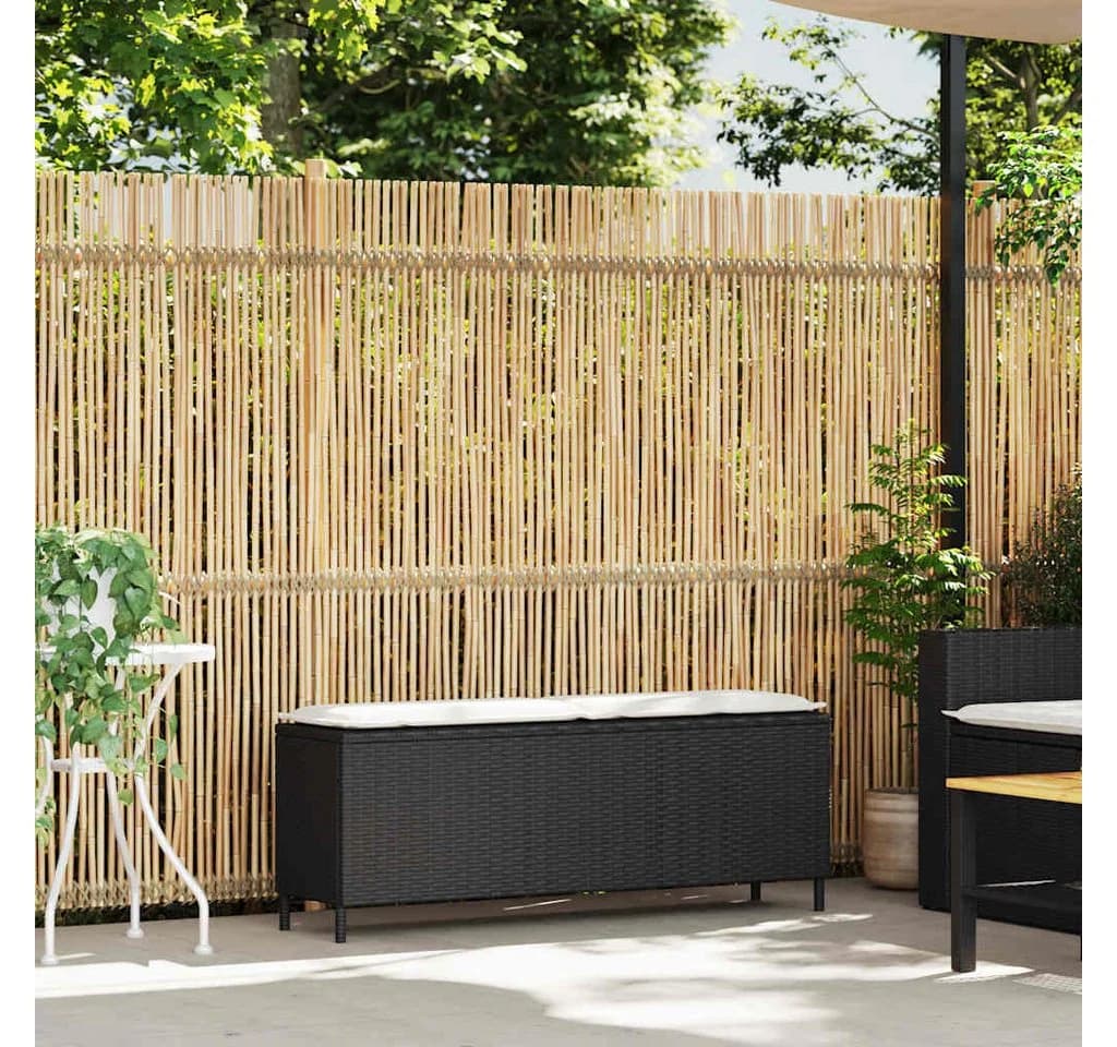 vidaXL Gartenbank mit Kissen Schwarz Poly Rattan