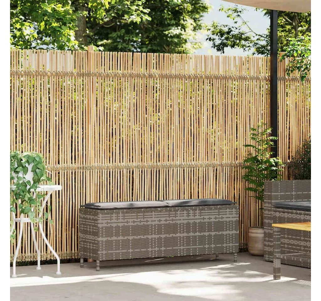 vidaXL Gartenbank mit Kissen Grau Poly Rattan