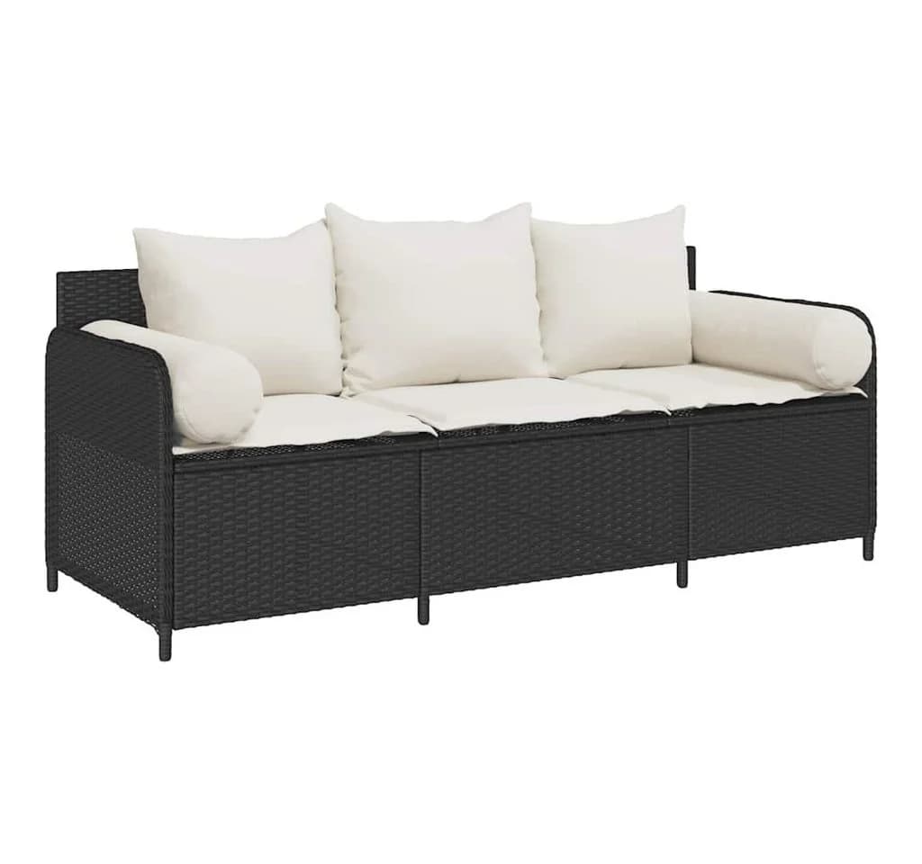 vidaXL Gartensofa 3-Sitzer Schwarz Poly Rattan mit Kissen - Bild 2