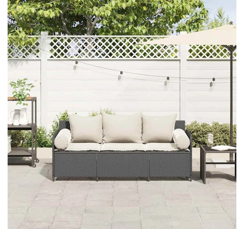 vidaXL Gartensofa 3-Sitzer Schwarz Poly Rattan mit Kissen - Bild 3