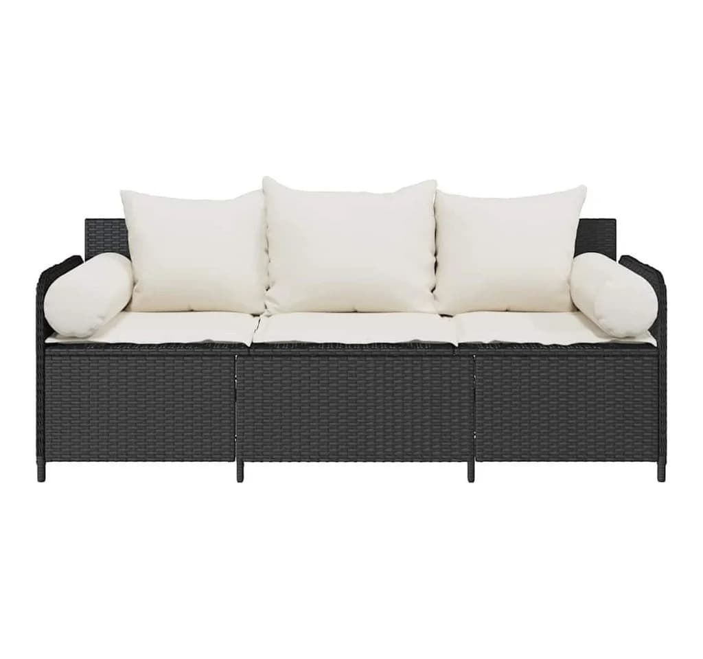 vidaXL Gartensofa 3-Sitzer Schwarz Poly Rattan mit Kissen - Bild 4
