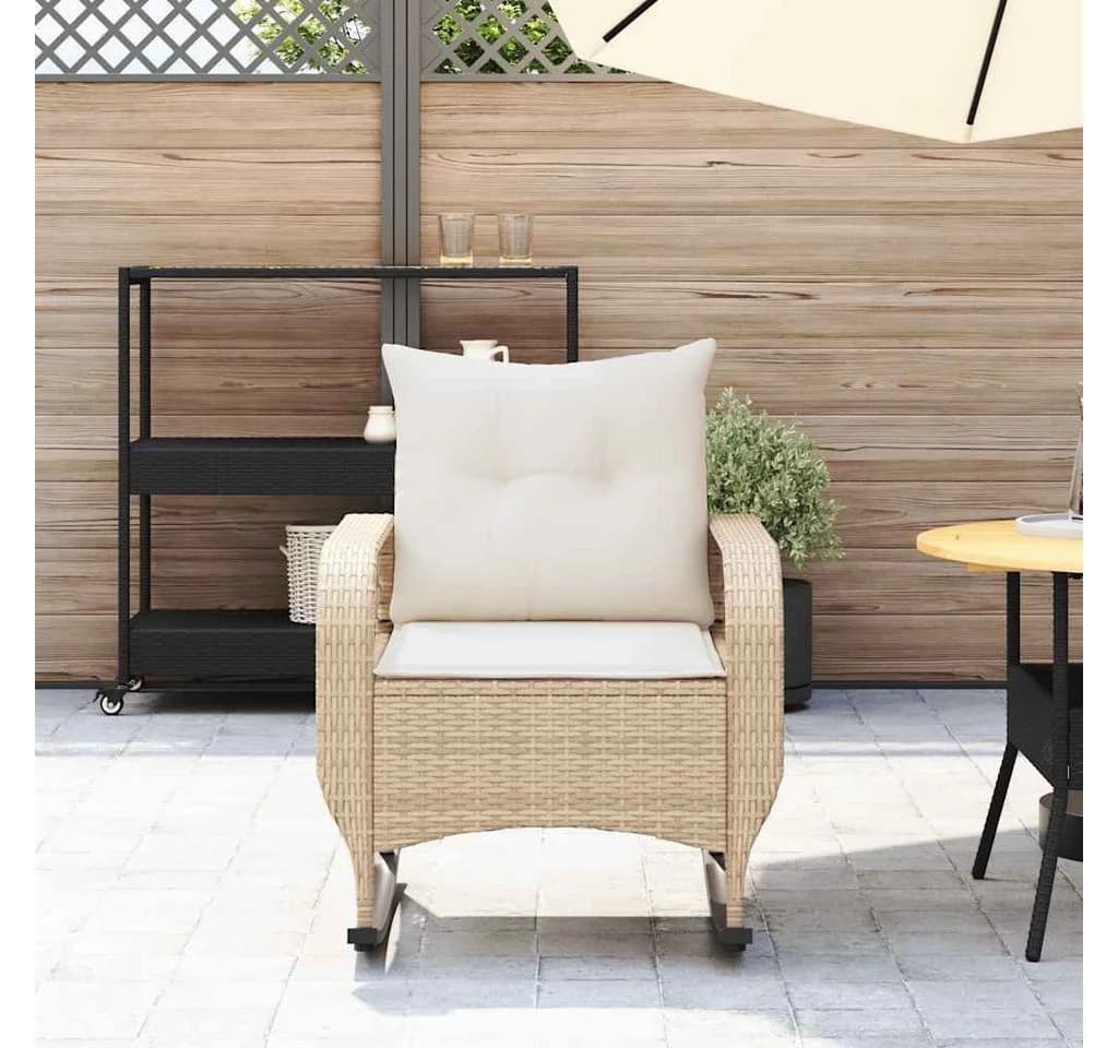 vidaXL Garten-Schaukelstuhl mit Kissen Beige Poly Rattan - Bild 3