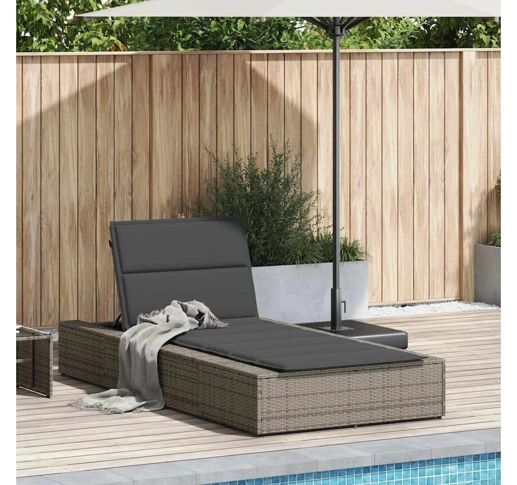 vidaXL Gartenliege Poly Rattan Grau mit verstellbarer Rückenlehne