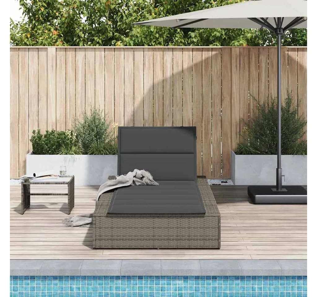 vidaXL Gartenliege Poly Rattan Grau mit verstellbarer Rückenlehne - Bild 3