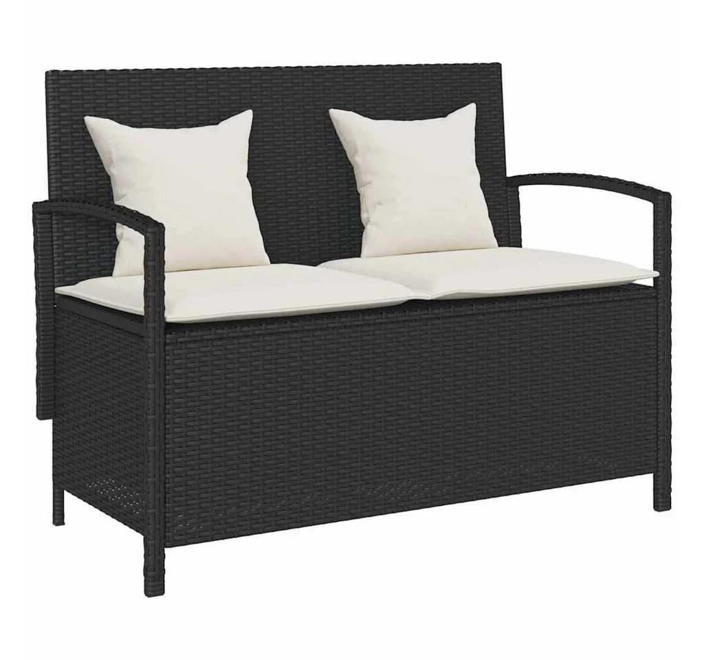 vidaXL Gartenbank Schwarz Poly Rattan mit Stauraum und Kissen - Bild 2