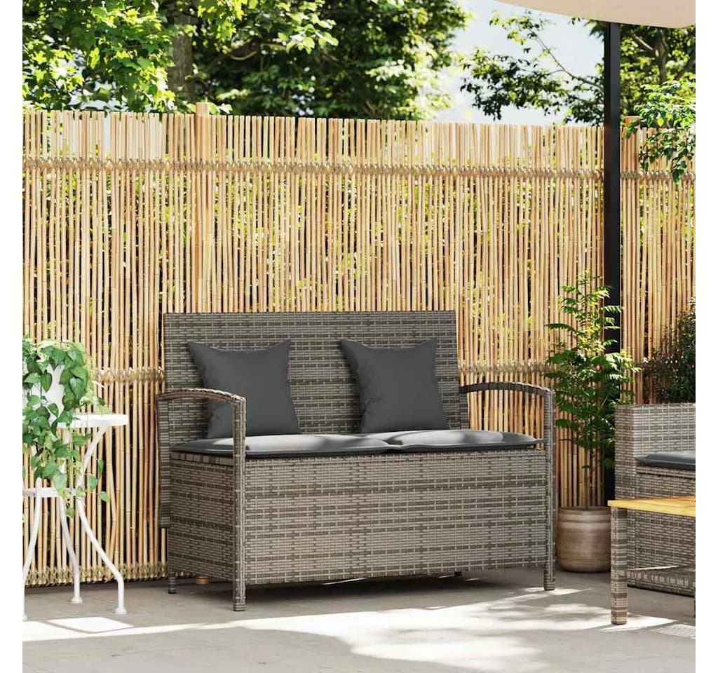 vidaXL Gartenbank mit Stauraum Grau Poly Rattan