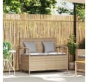 vidaXL Gartenbank mit Stauraum und Kissen Beige Poly Rattan Bild 1