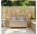 vidaXL Gartenbank mit Stauraum und Kissen Beige Poly Rattan Bild 3