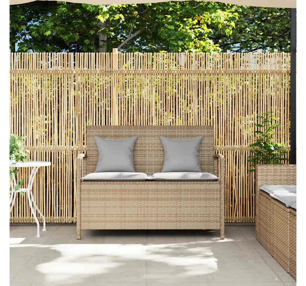 vidaXL Gartenbank mit Stauraum und Kissen Beige Poly Rattan - Bild 3