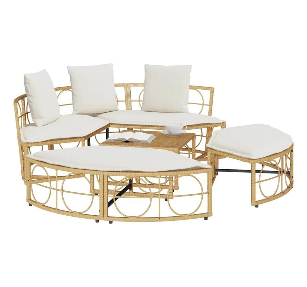 vidaXL Gartenliege Outdoor-Loungebett ohne Dach Poly Rattan Beige - Bild 4