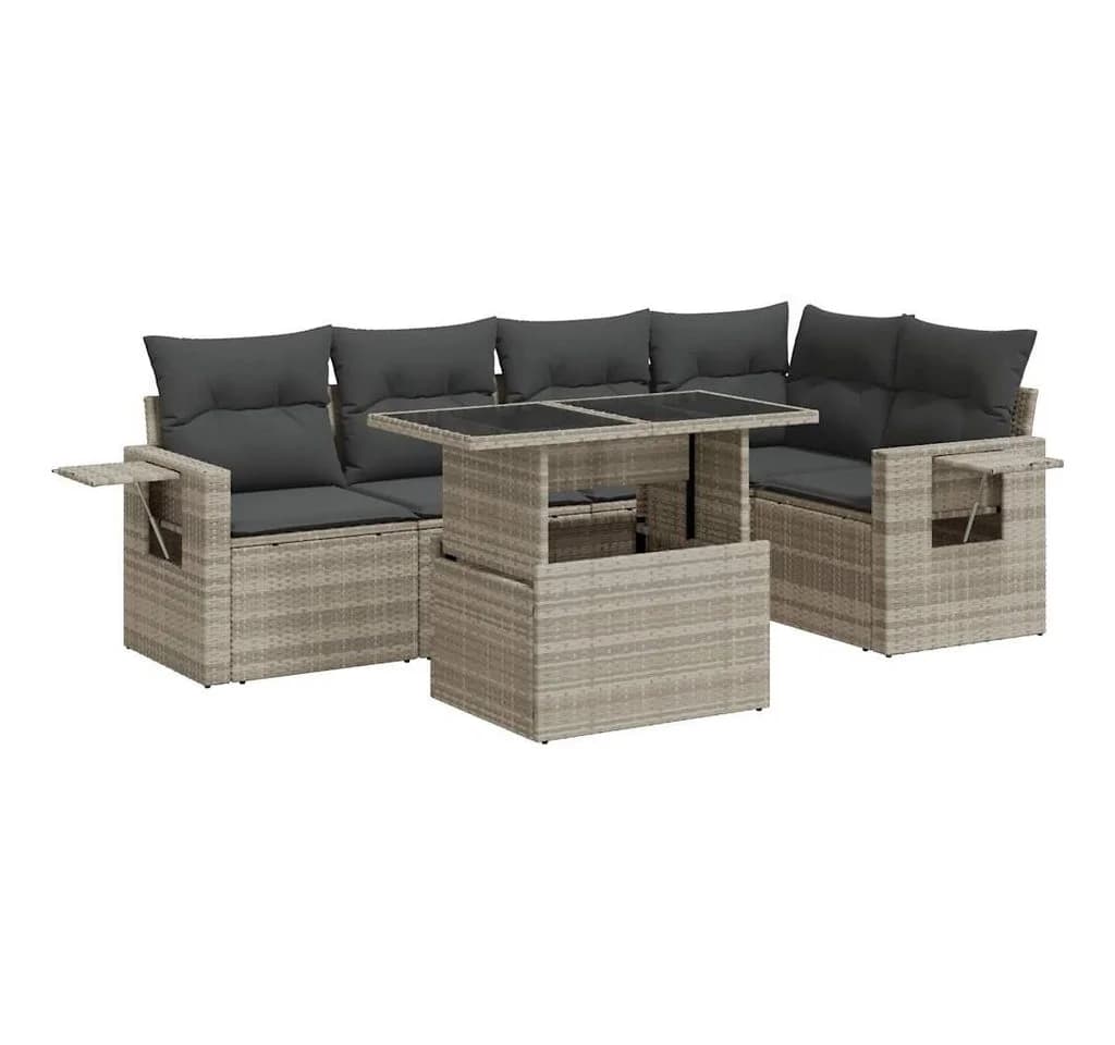 vidaXL Gartenlounge-Set 6-tlg. Hellgrau Poly Rattan mit Kissen - Bild 2
