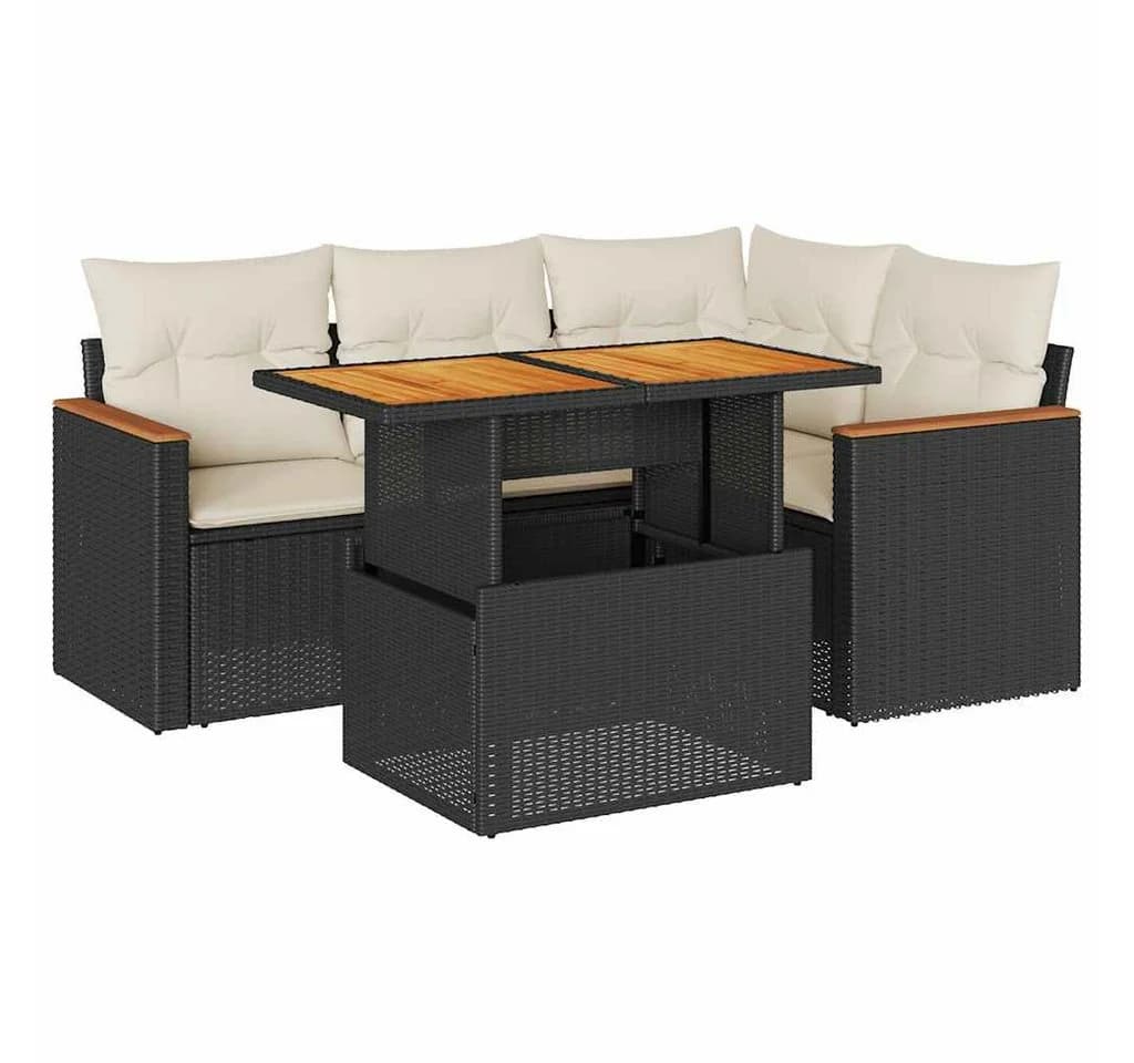 vidaXL Gartenlounge-Set 5-tlg. Schwarz Poly Rattan mit Kissen - Bild 2