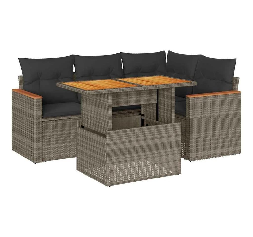 vidaXL Gartenlounge-Set 5-tlg. Grau Poly Rattan mit Kissen - Bild 2