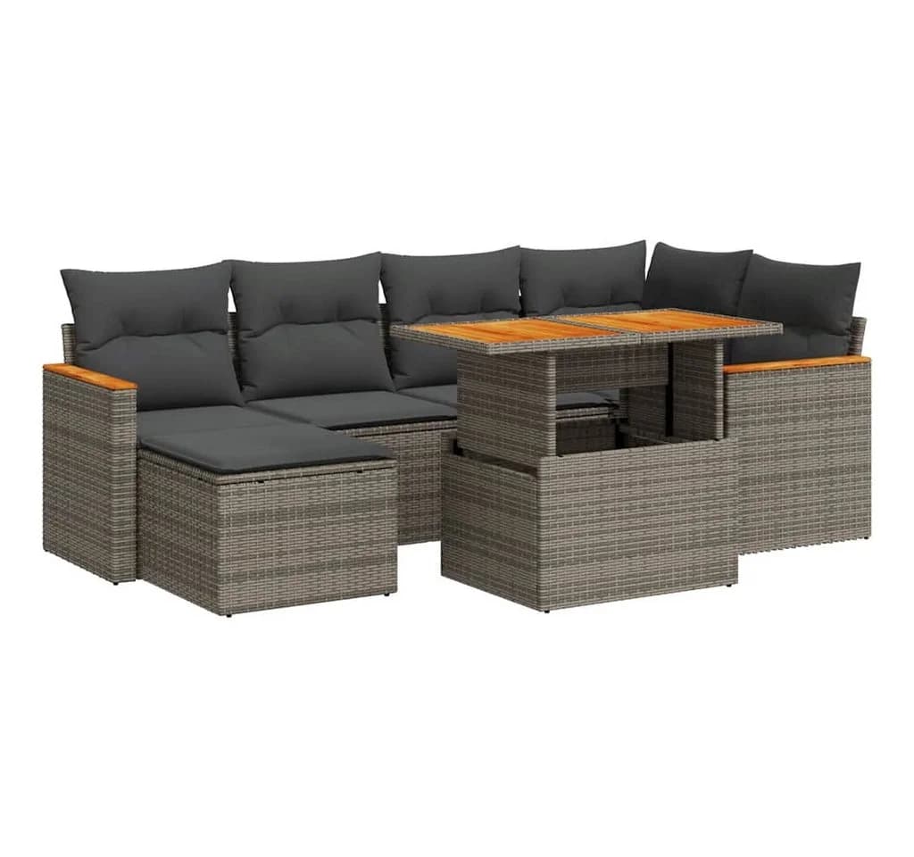 vidaXL Gartenlounge-Set 7-tlg. Grau Poly Rattan mit Kissen - Bild 2