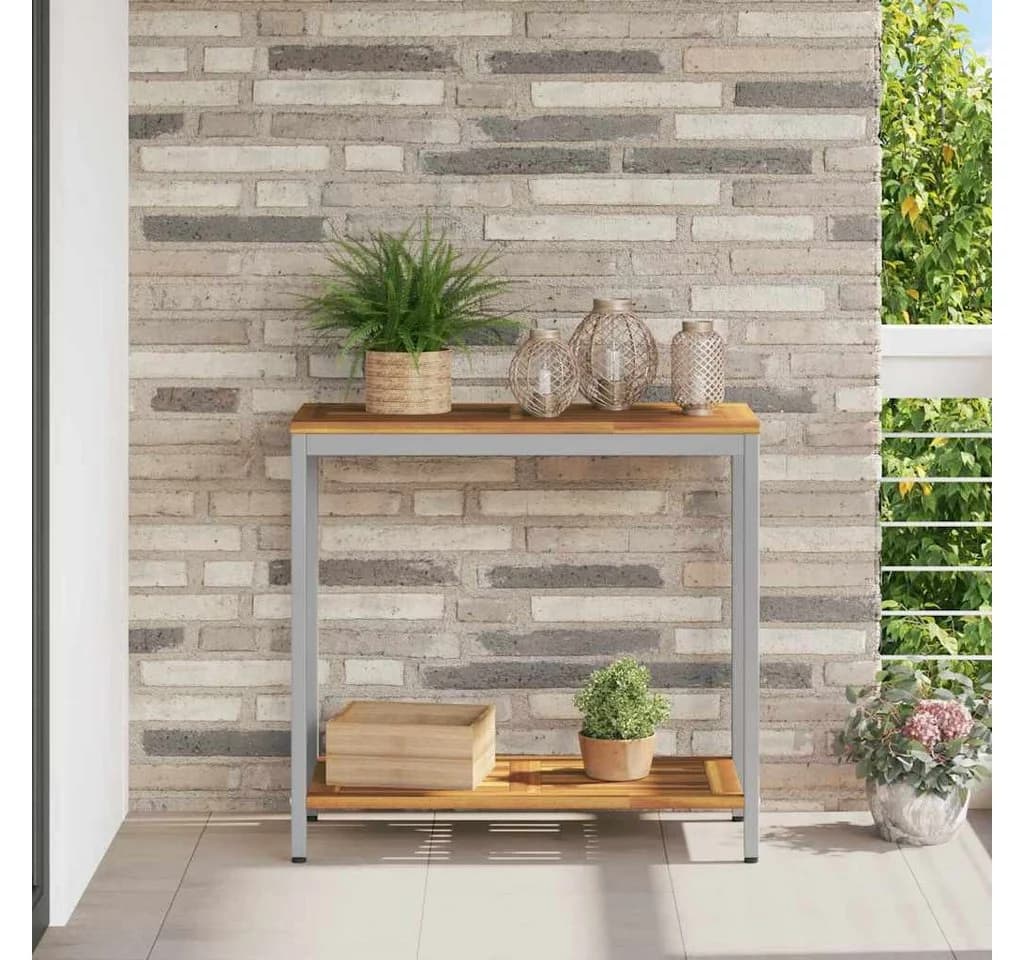 vidaXL Gartentisch mit Regal Grau Massivholz