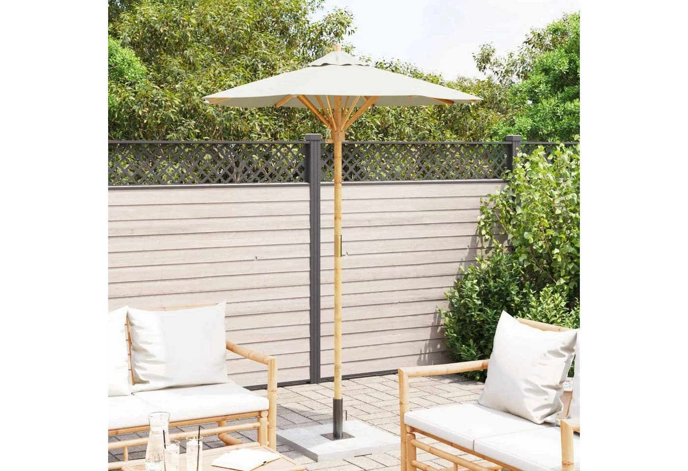 vidaXL Garten-Sonnenschirm Cremeweiß Bambus UV-beständig - Bild 3