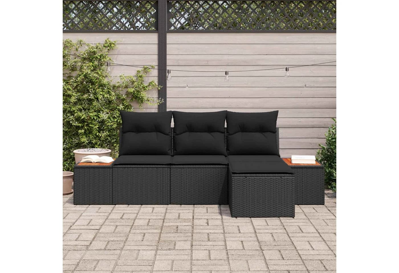 vidaXL Gartensofa-Set 4-tlg. Schwarz Poly-Rattan mit Stauraum - Bild 3