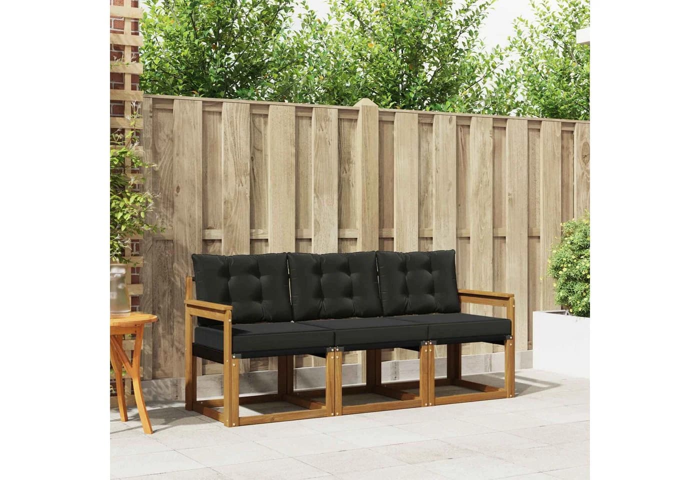 vidaXL Gartenlounge-Set 3-tlg. Schwarz Akazienholz mit Kissen