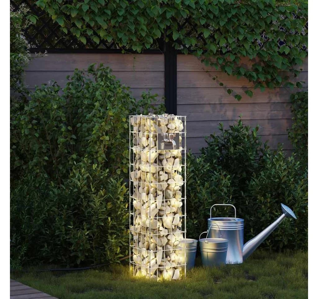 vidaXL Gabionen Wasserhahn Edelstahl Silber 25x25x100 cm - Bild 4