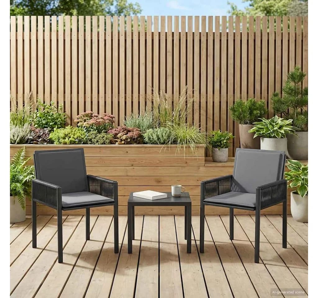 vidaXL Gartenstuhl 6-tlg. Schwarz/Dunkelgrau Poly-Rattan mit Kissen