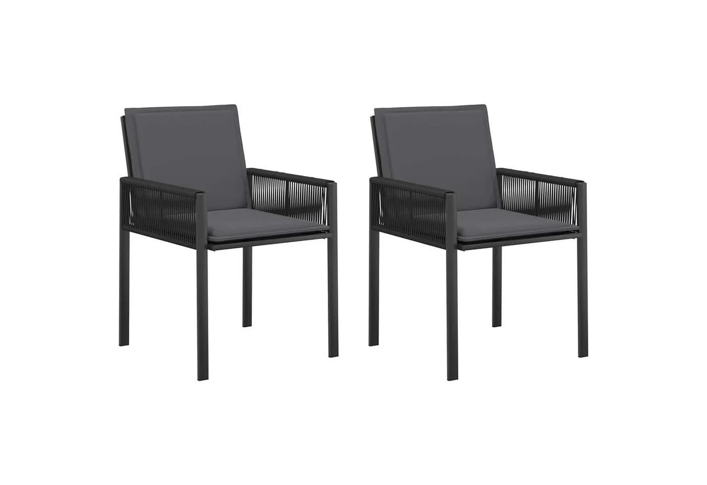 vidaXL Gartenstuhl 6-tlg. Schwarz/Dunkelgrau Poly-Rattan mit Kissen - Bild 2