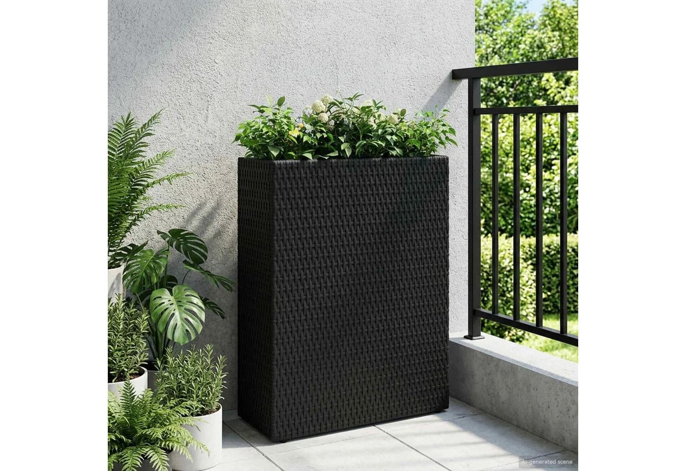 vidaXL Hoher Pflanzkübel Schwarz Poly-Rattan