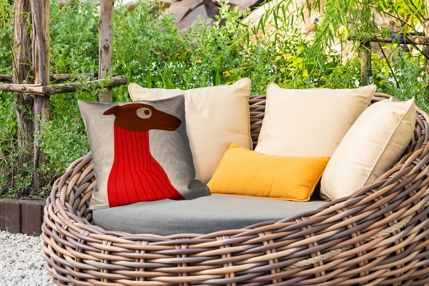 MuchoWow Dekokissen Hund Silhouette Rot Outdoor 40x40 cm