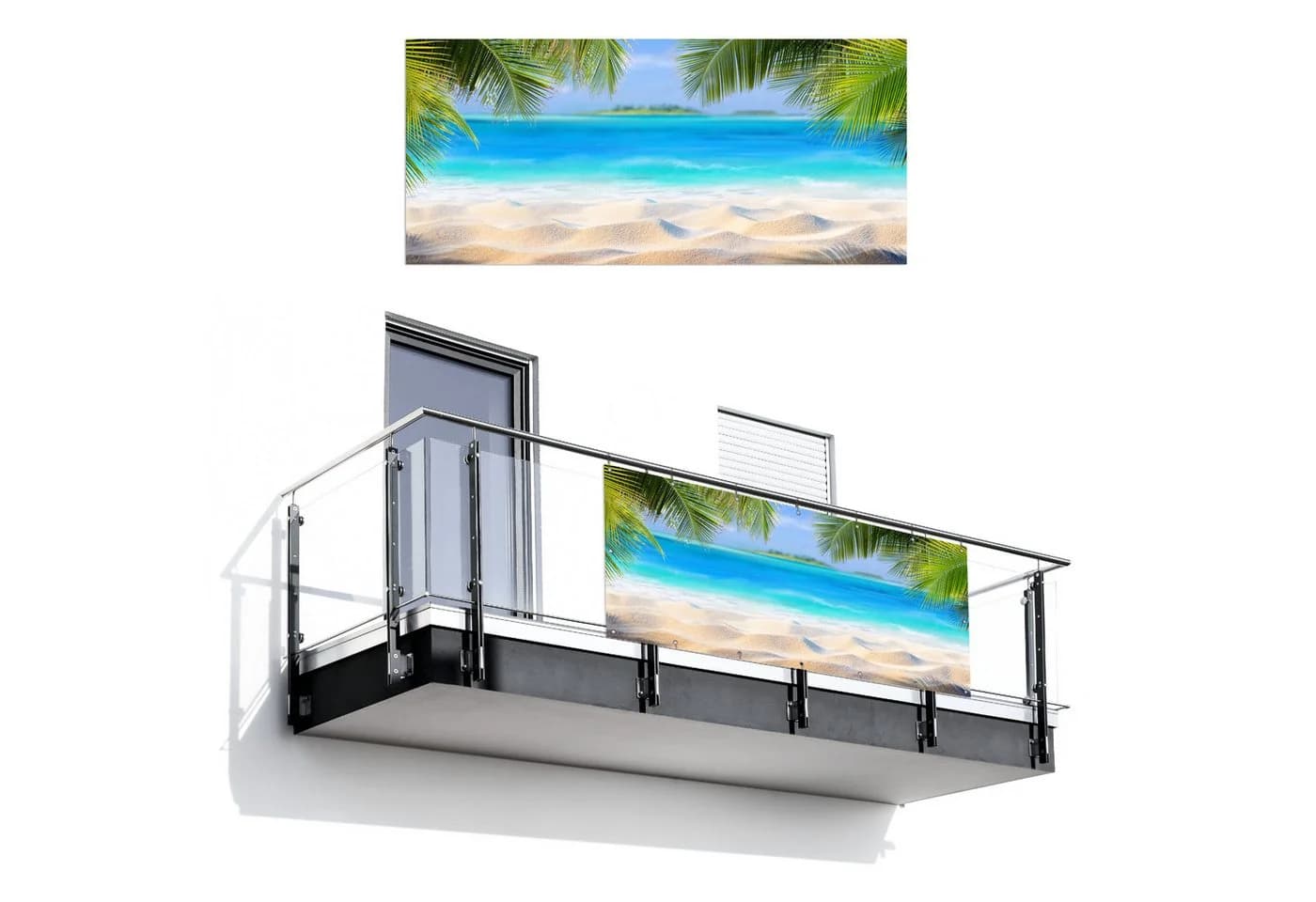 MuchoWow Balkonsichtschutz Strand Palme Meer Insel PVC - Bild 2