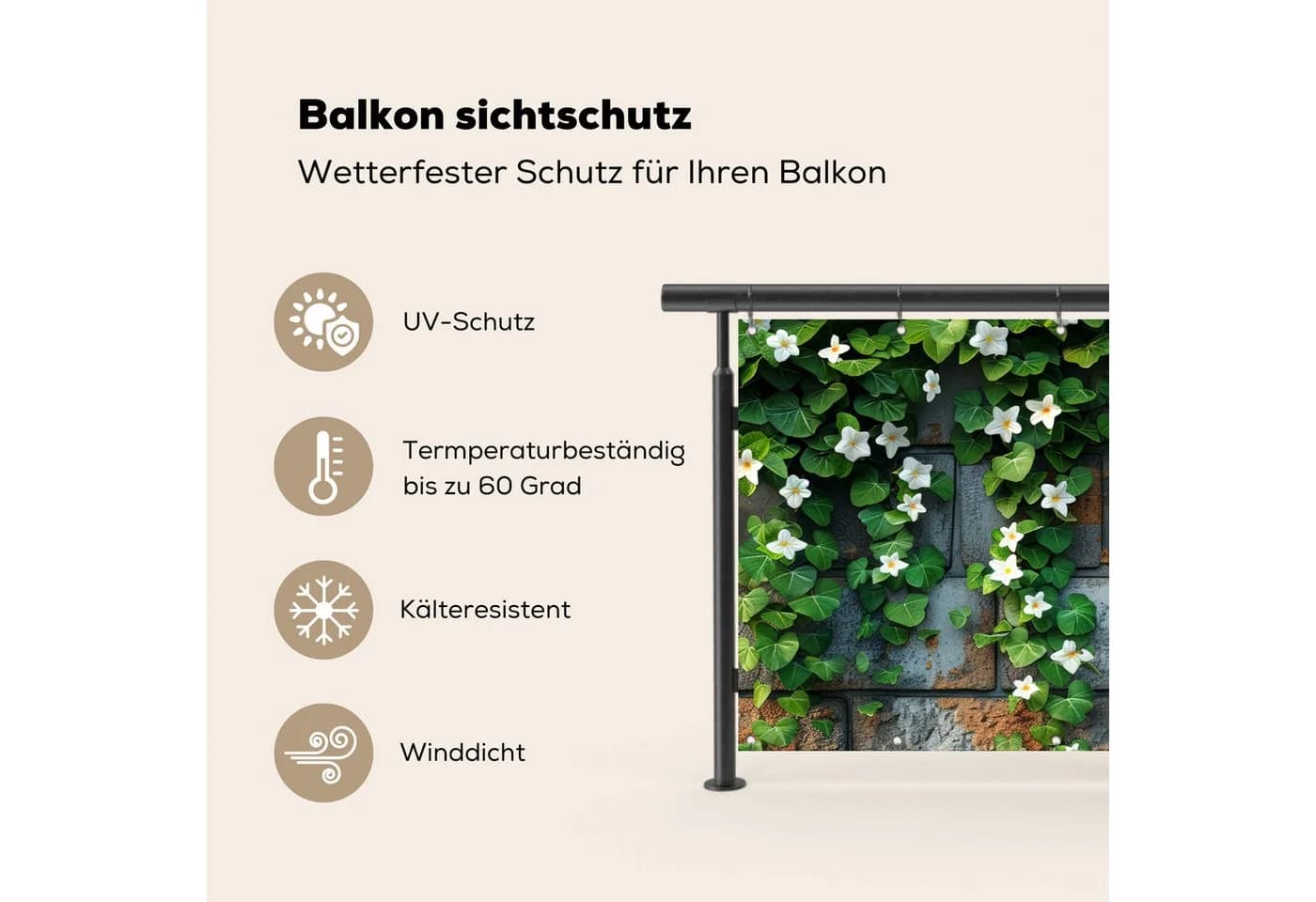 MuchoWow Balkonsichtschutz Efeu Grün Weiß Grau PVC Windschutz - Bild 3
