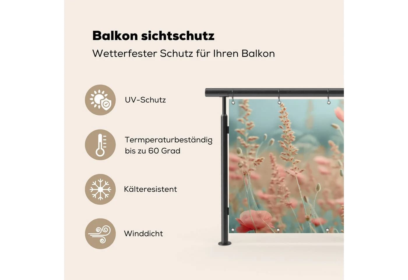 MuchoWow Balkonsichtschutz Rosa Mohnblumen PVC - Bild 3