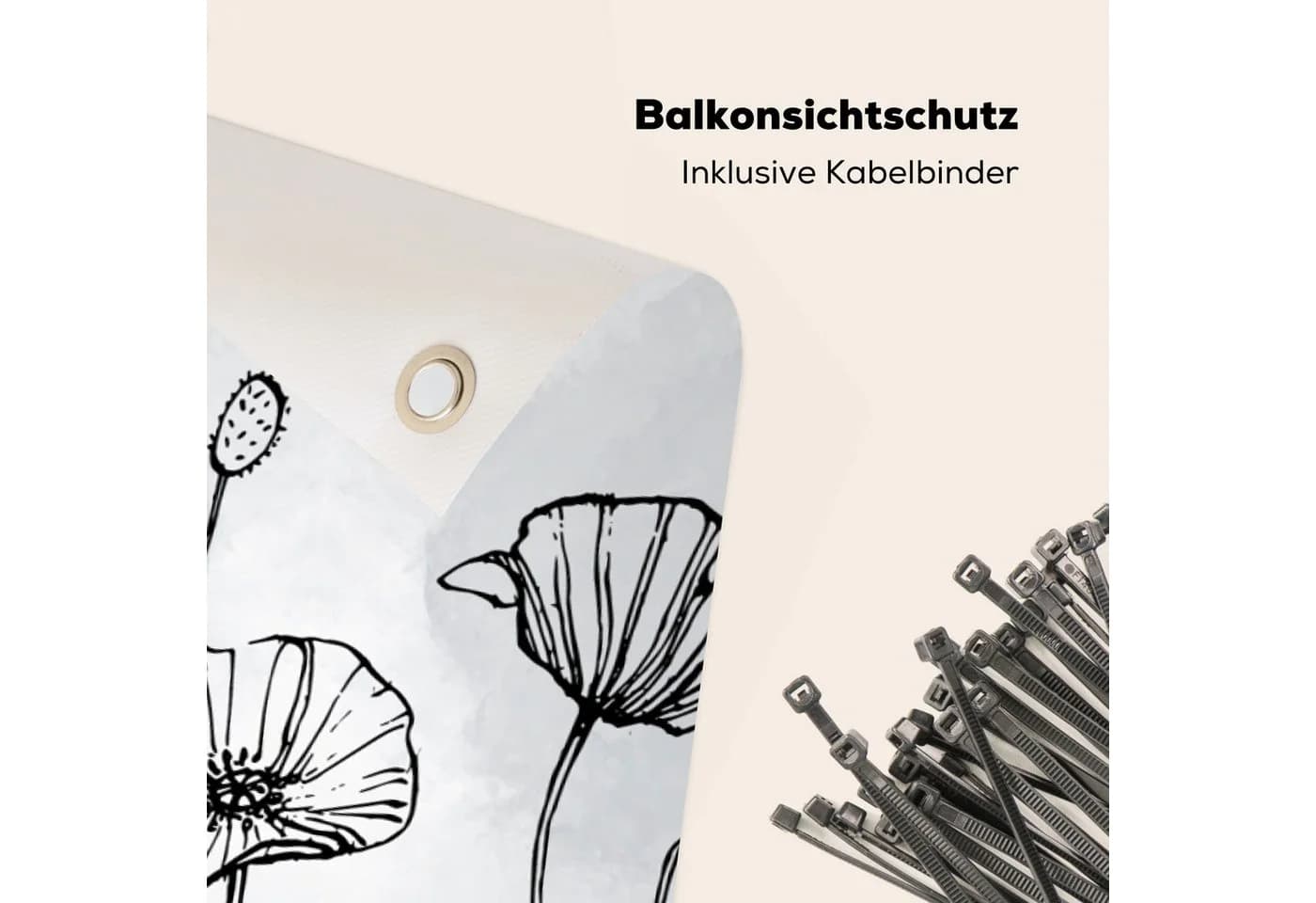 MuchoWow Balkonsichtschutz Grau Mohnblumen Schmetterlinge PVC - Bild 5