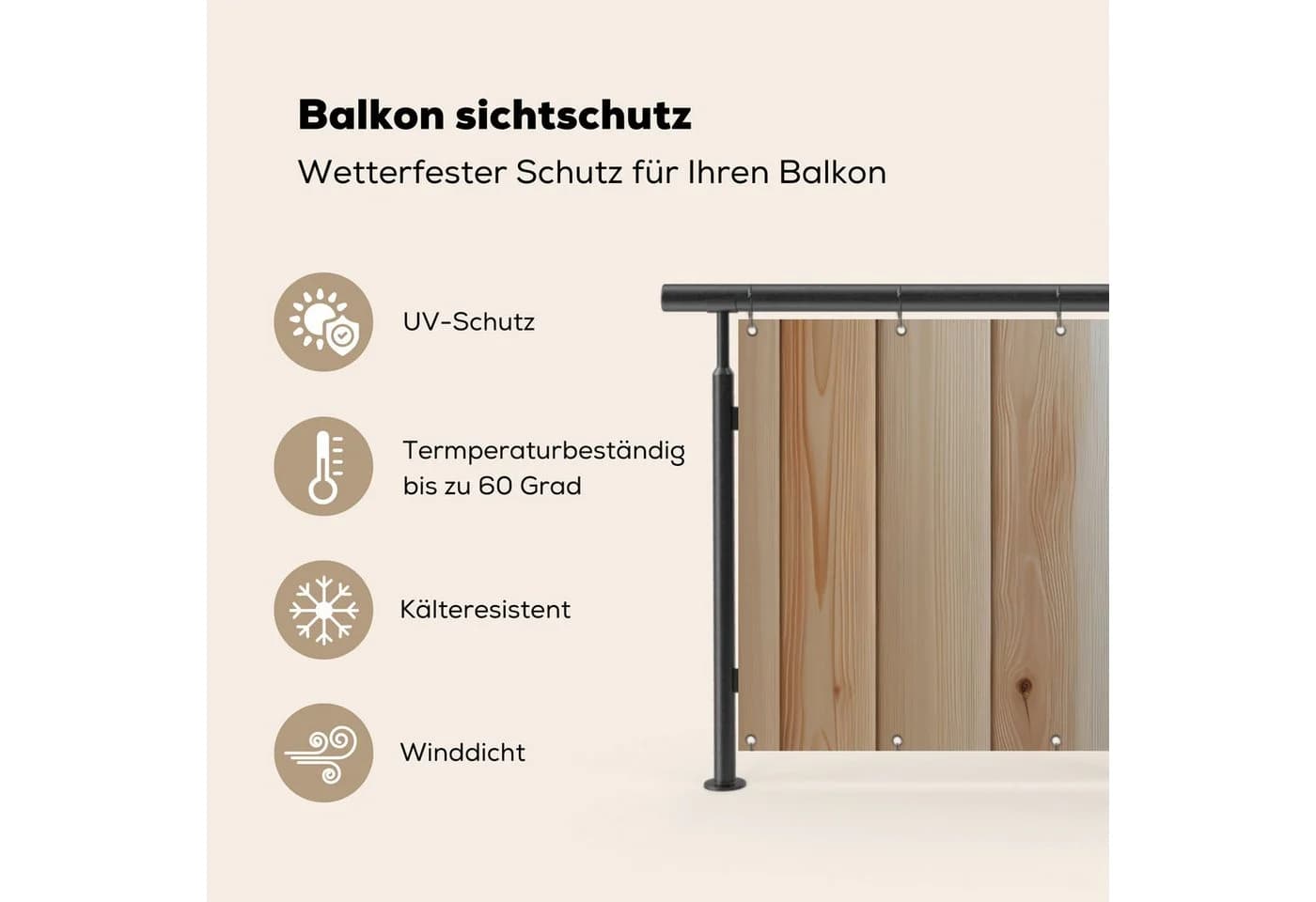 MuchoWow Balkonsichtschutz PVC Beige Holzoptik Windschutz - Bild 3