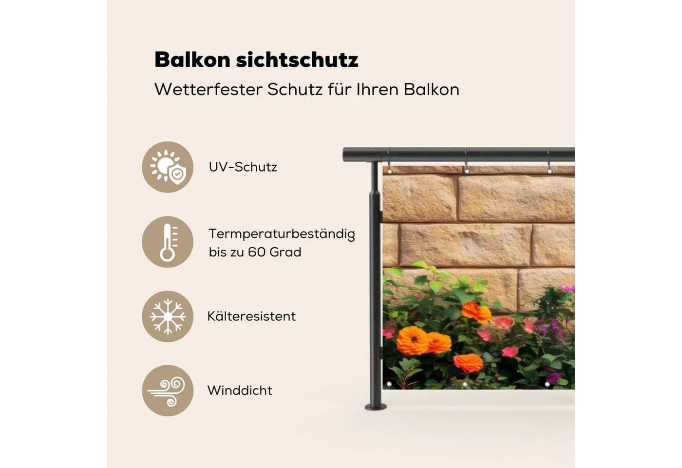 MuchoWow Balkonsichtschutz Blumen Ziegelsteine Bunt PVC 90x200 cm - Bild 3