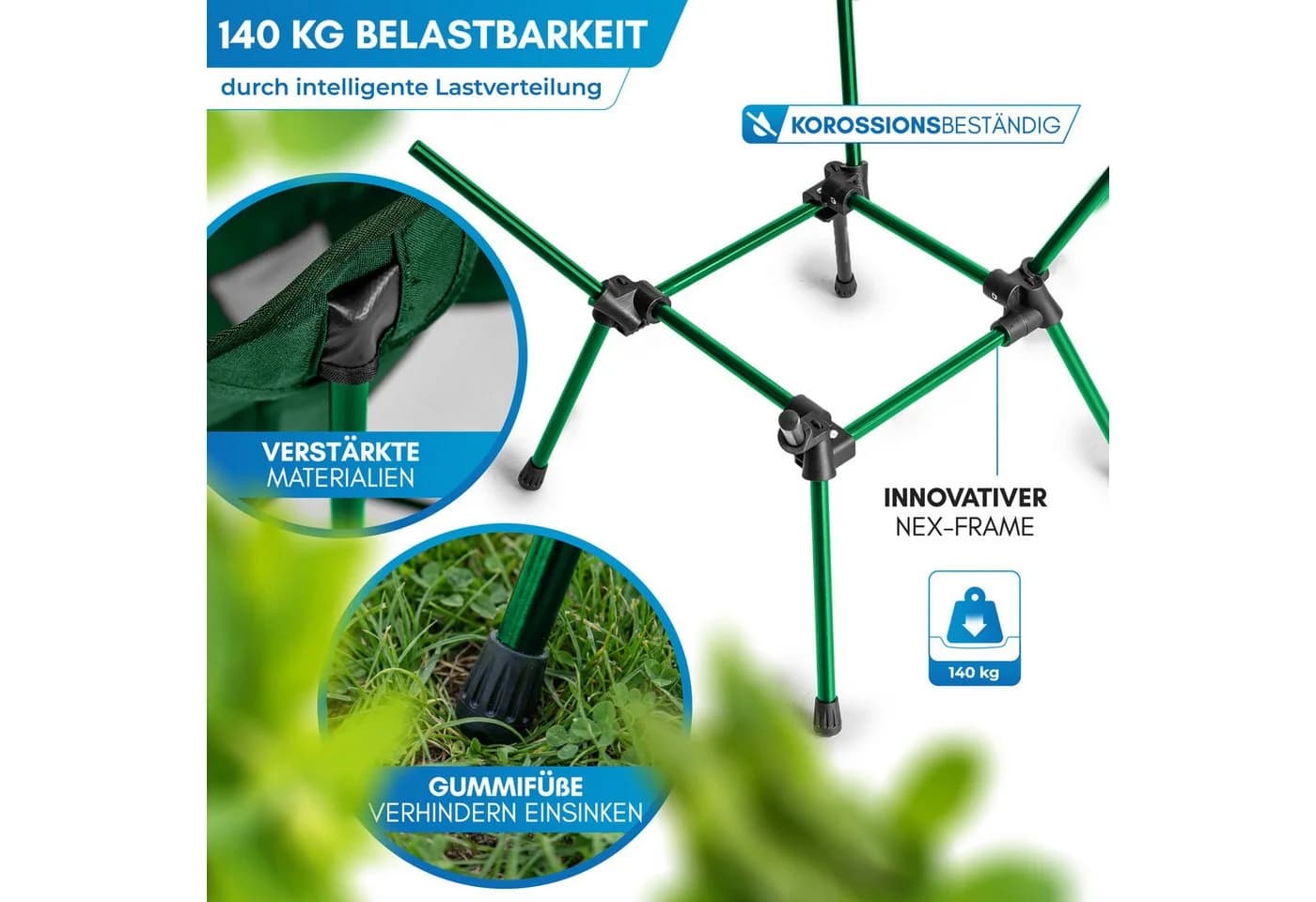 Nordmut Campingstuhl Allakas Faltbar Ultraleicht 1,1 kg Aluminium Grün - Bild 4