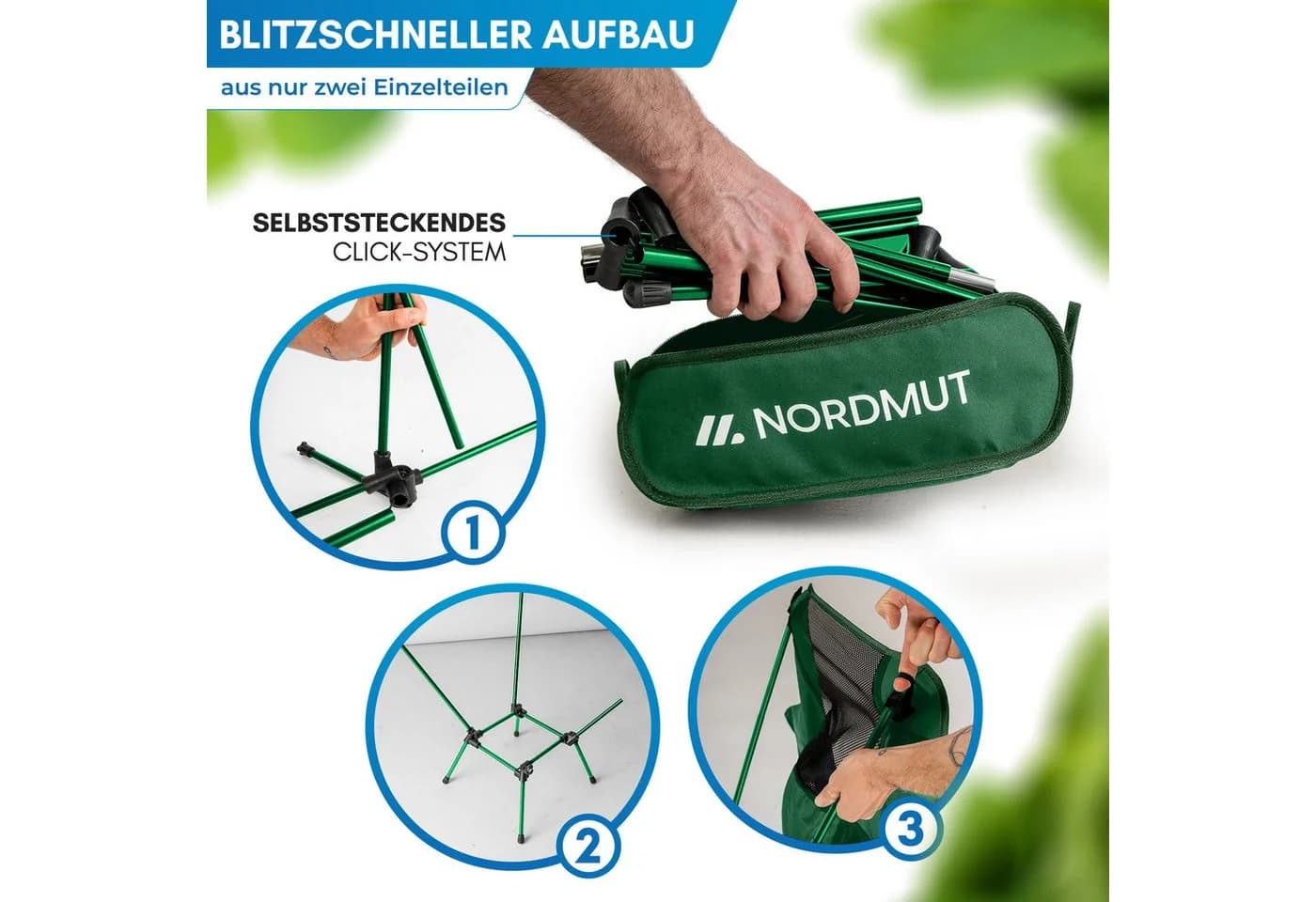 Nordmut Campingstuhl Allakas Faltbar Ultraleicht 1,1 kg Aluminium Grün - Bild 5