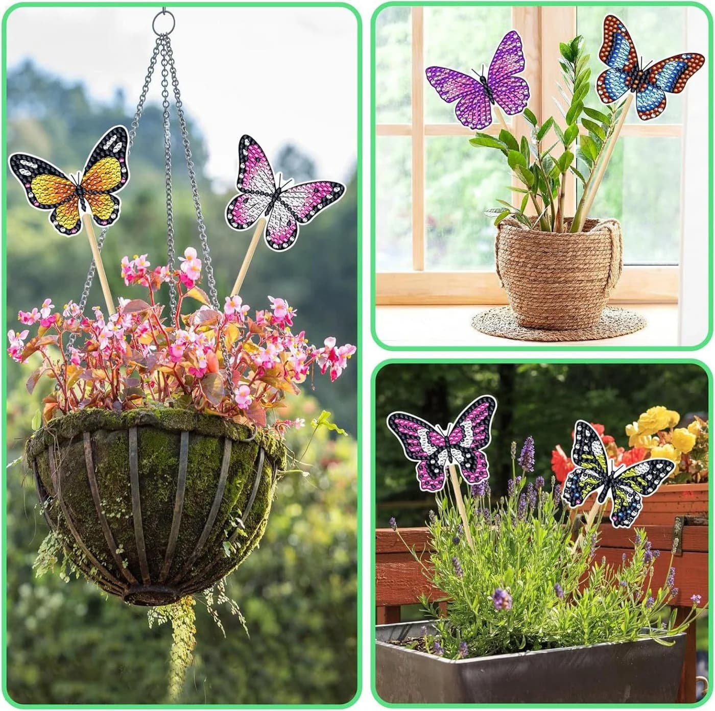 FOUORTUNATE-BEE DIY Diamantmalerei Gartenstecker 8er Schmetterling Bastelset