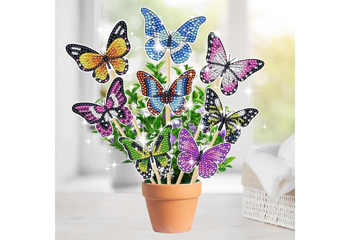 FOUORTUNATE-BEE DIY Diamantmalerei Gartenstecker 8er Schmetterling Bastelset - Bild 5