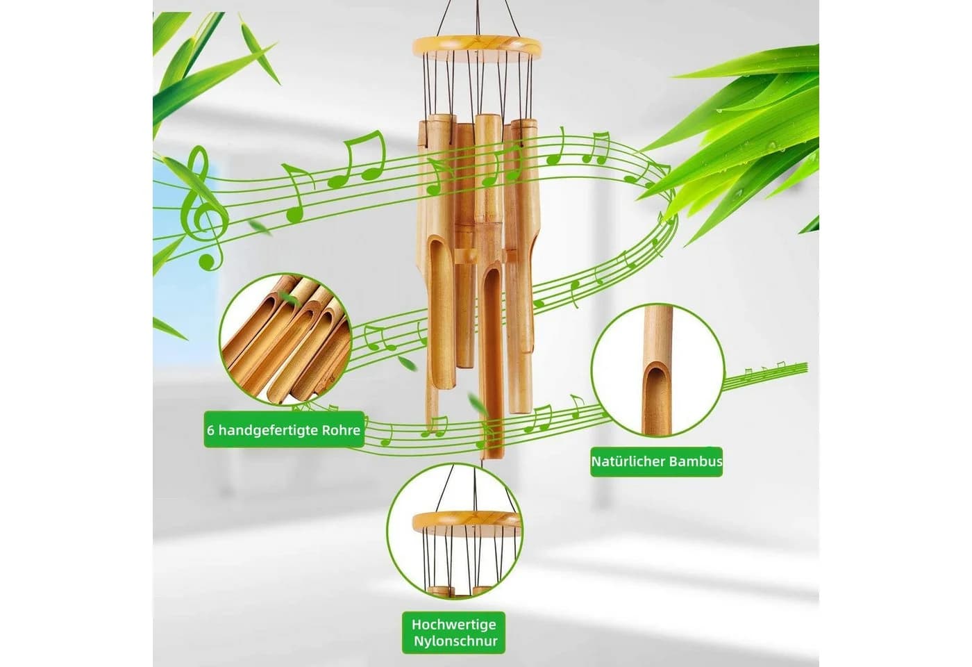 FOUORTUNATE-BEE Bambus-Windspiel 32 Zoll für Garten & Zuhause - Bild 3